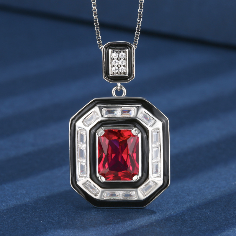 Red corundum pendant with chain