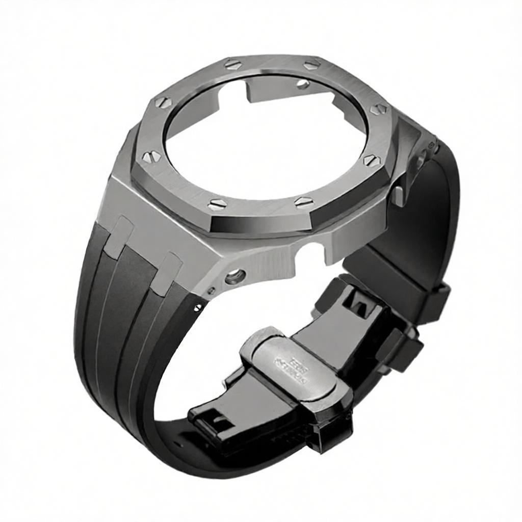 boîtier gris titane bracelet en silicone noir