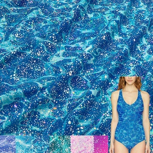 Phong cách mới long lanh Holographic <span class=keywords><strong>sequin</strong></span> lá co giãn nhanh chóng khô Polyester Spandex vải đồ bơi áo ngực Bikini dancewear vải - Product Image 1