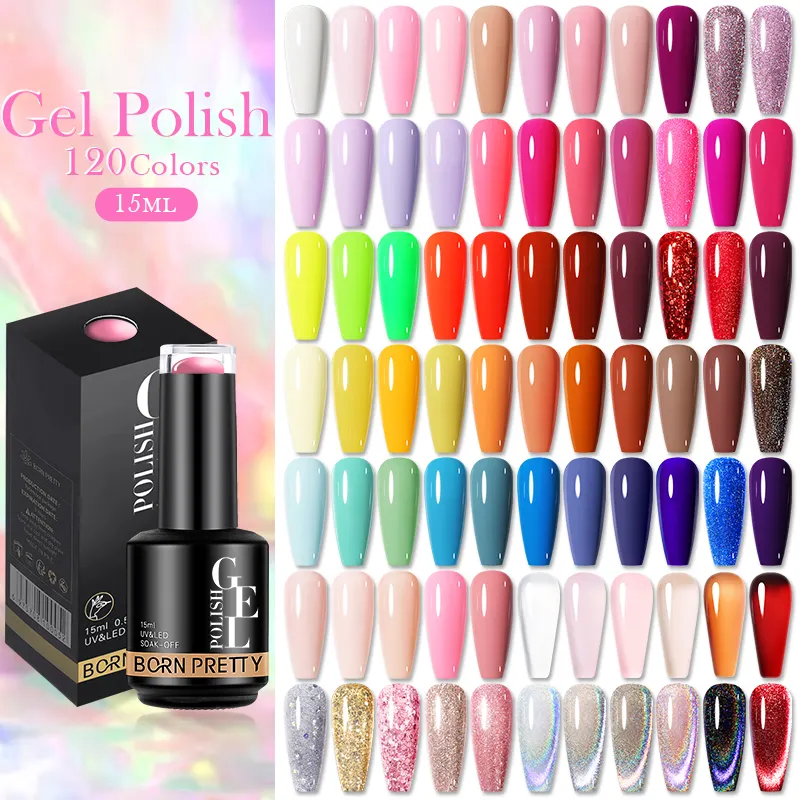 BORN PRETTY populaire 120 couleurs conception personnalisée gratuite Hema Free UV Gel vernis à ongles fournisseur bouteilles de 15ml OEM marque privée