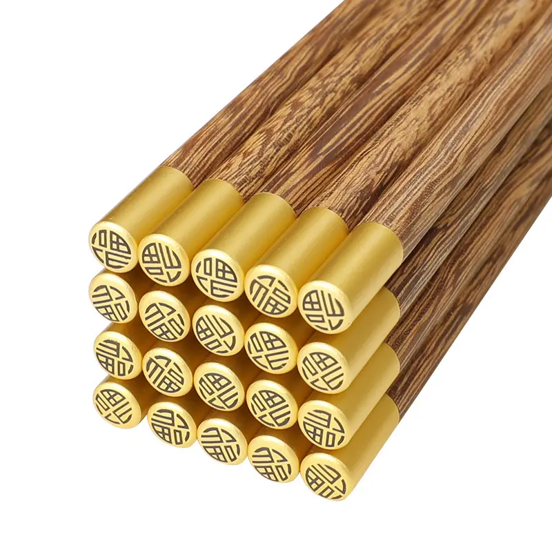 カスタムロゴ付きウェディングゴールド箸を祝福する卸売25cmラッキー木製箸
