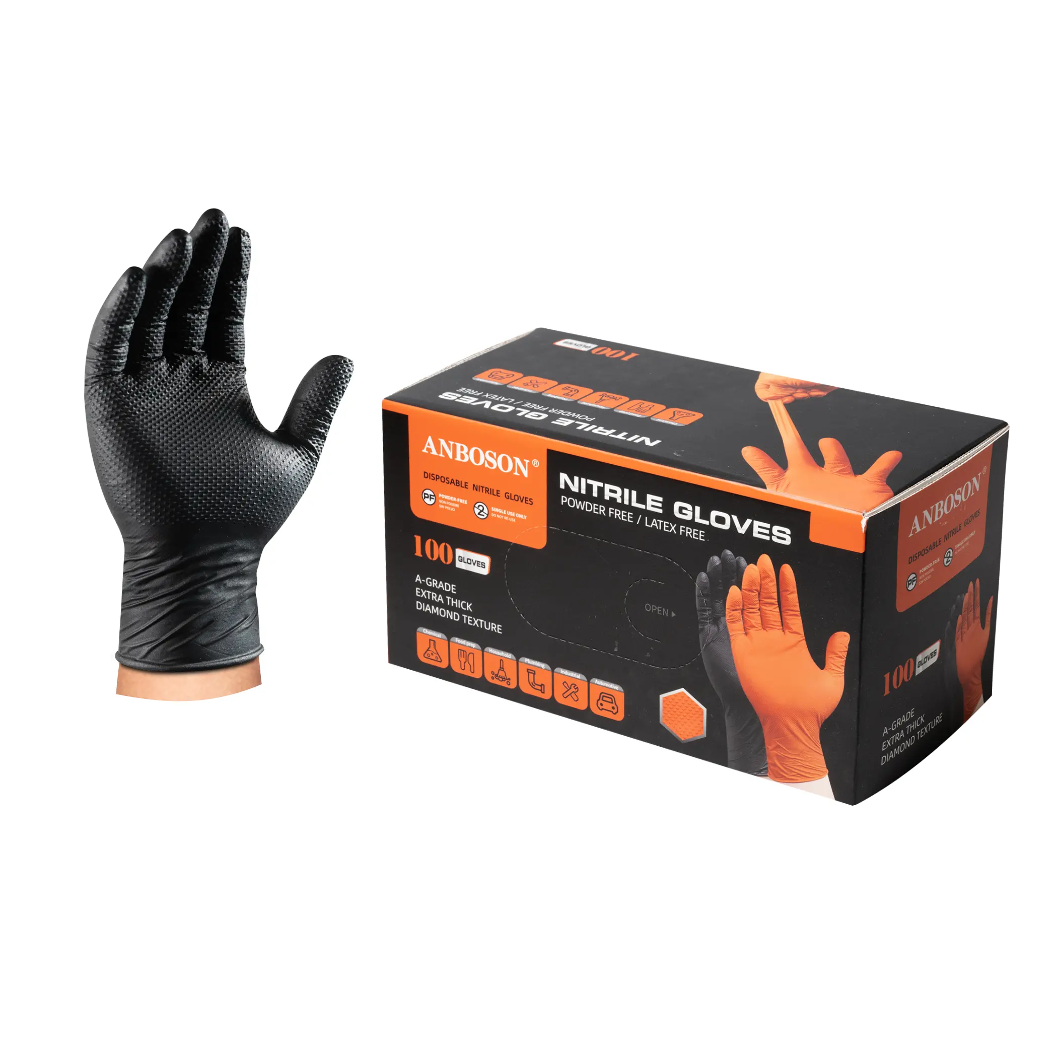 Disposable Black Diamond Nitrile Gloves Waterproof And Oil Resistant Powder Latex Free Used for Cleaning Food