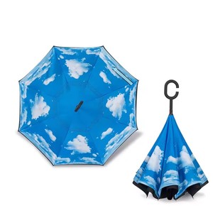 畅销书自动便携式倒反伞双织物防风C形手柄直纹背学校 - Product Image 5