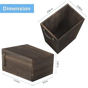 Cubo de basura de madera marrón oscuro con asas de metal dobles incorporadas Contenedor de basura cuadrado para oficina Dormitorio Baño - Product Image 3