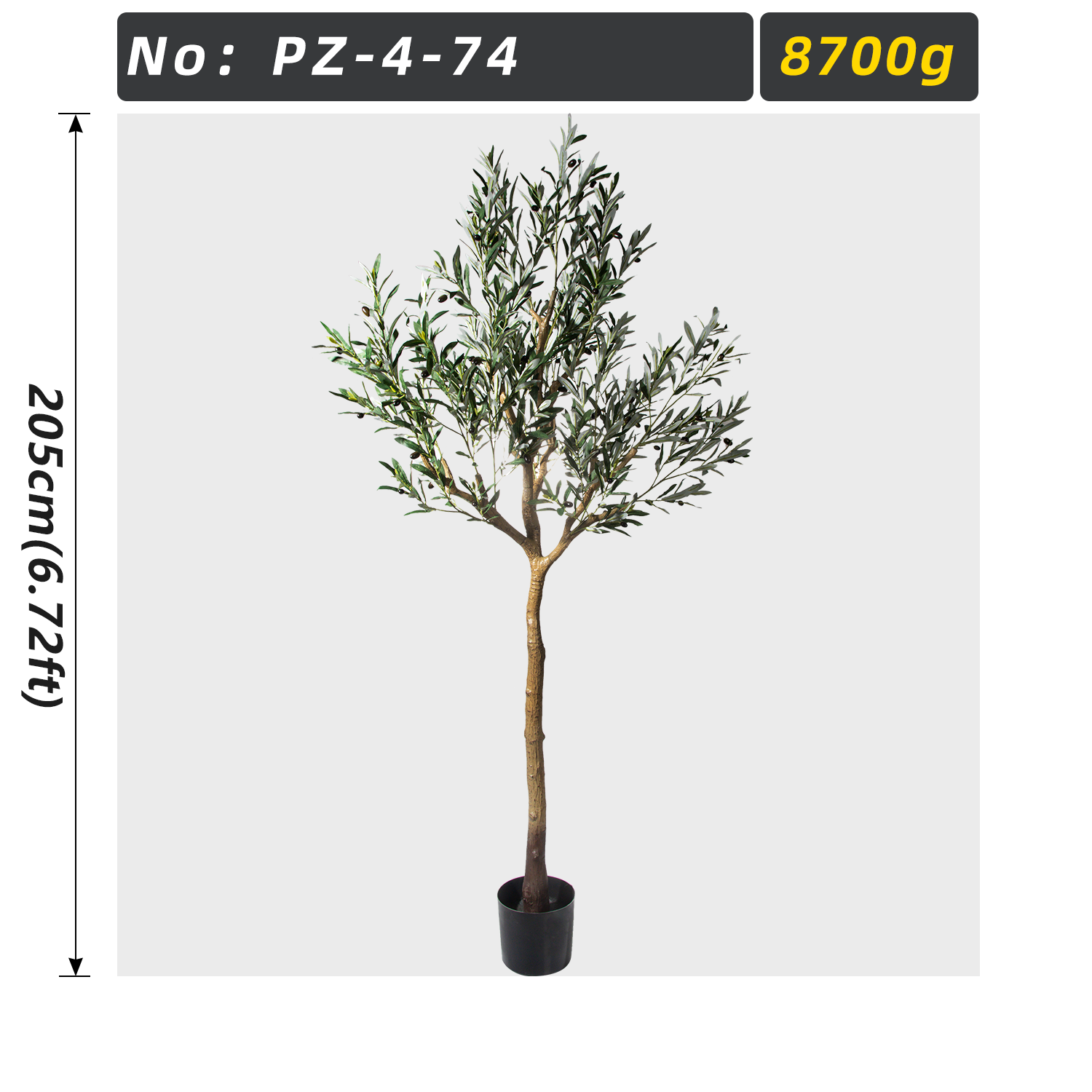 Large Artificial Olive Tree 205cm Tall Potted Faux Olive Plant