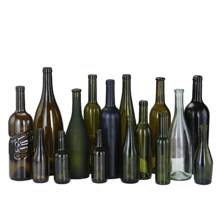 Bottiglia vuota del vino dell'uva glassata verde scuro della bottiglia di vino rosso di vetro 500ml 750ml