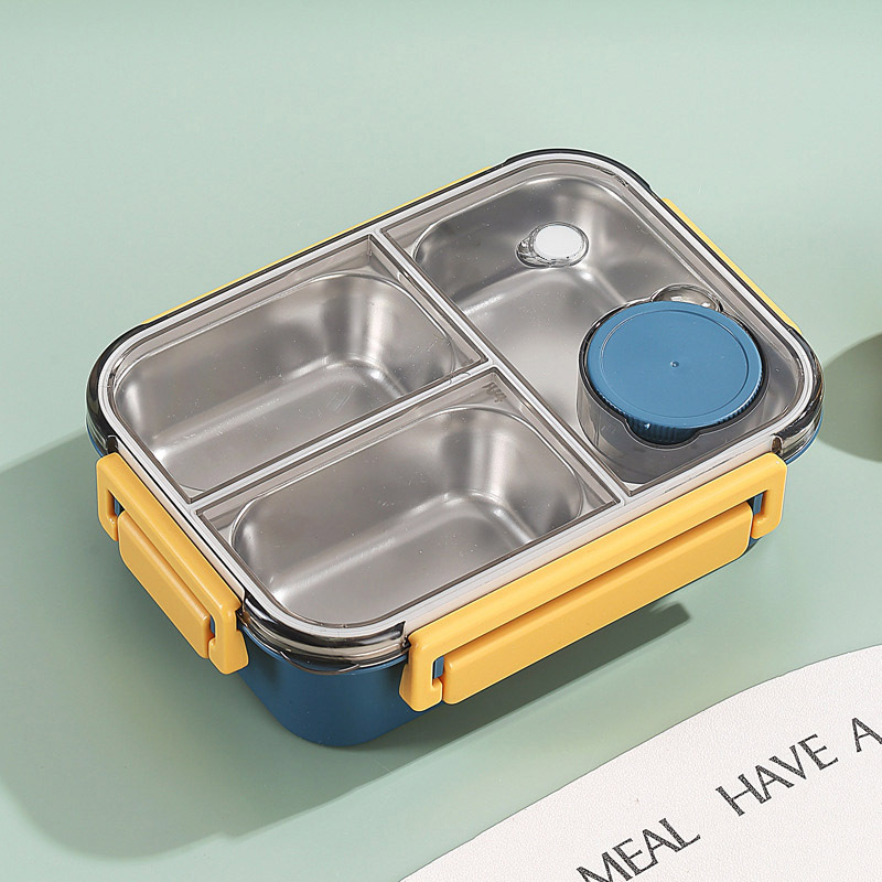 3-Compartment Stainless Steel Lunch Box - Blue