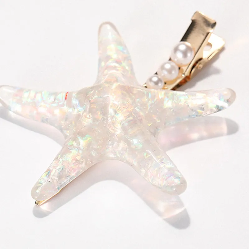 Accessoires de cheveux de plage d'été pour femmes Fille Bijoux de mariage Barrette à cheveux étoile de mer Iridescent Starfish Hair Pin Clip