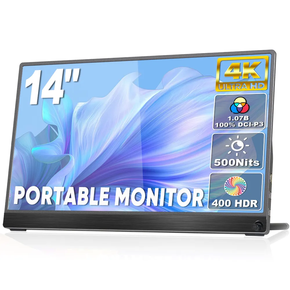 SIBOLAN Monitor portátil de 14 pulgadas y 15,6 pulgadas tipo C Usb 500 brillo 100% Color Gamut Monitor Pc 4K Lcd Monitor pantalla para Ps5
