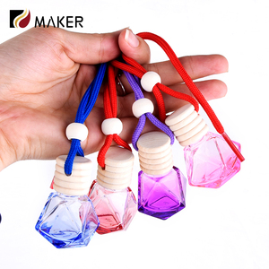 Empty 5ml <strong>8ml</strong> 10ml Wood <strong>Cap</strong> Glass Auto air Freshener Hanging Pendant Necklace Gradient Color Diffuser Fragrance Perfume <strong>Bottle</strong> - Product Image 1
