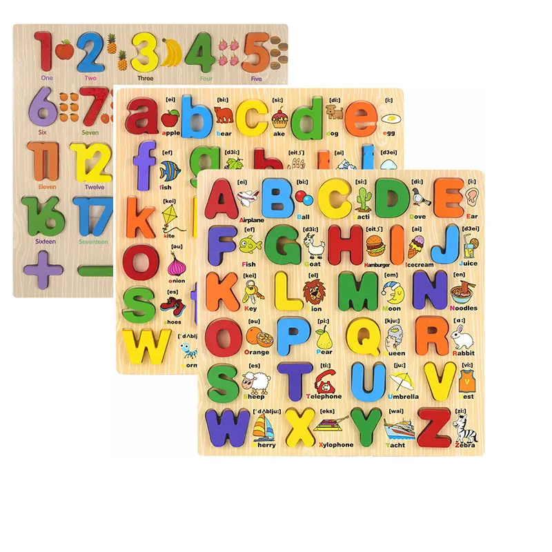 צעצוע חינוכי מונטסורי משחק התאמת ילדים מספרים לימוד לוח לגיל הרך אלפבית לימוד צעצוע חינוכי פאזל עץ