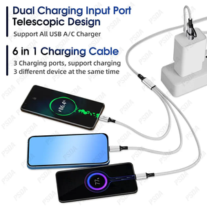 Cable de carga USB múltiple 6 en 1 de 1,2 M, cable trenzado de nailon, USB C/A a tipo C/Adaptador de cargador de sincronización de datos Micro USB para iPhone 15 - Product Image 4