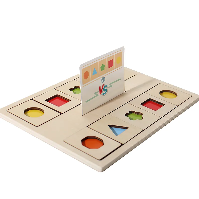 لعبة معركة ألوان هندسية خشبية للأطفال للتعليم المبكر لعبة مونتيسوري متعلقة بمعركة كبيرة ألغاز
