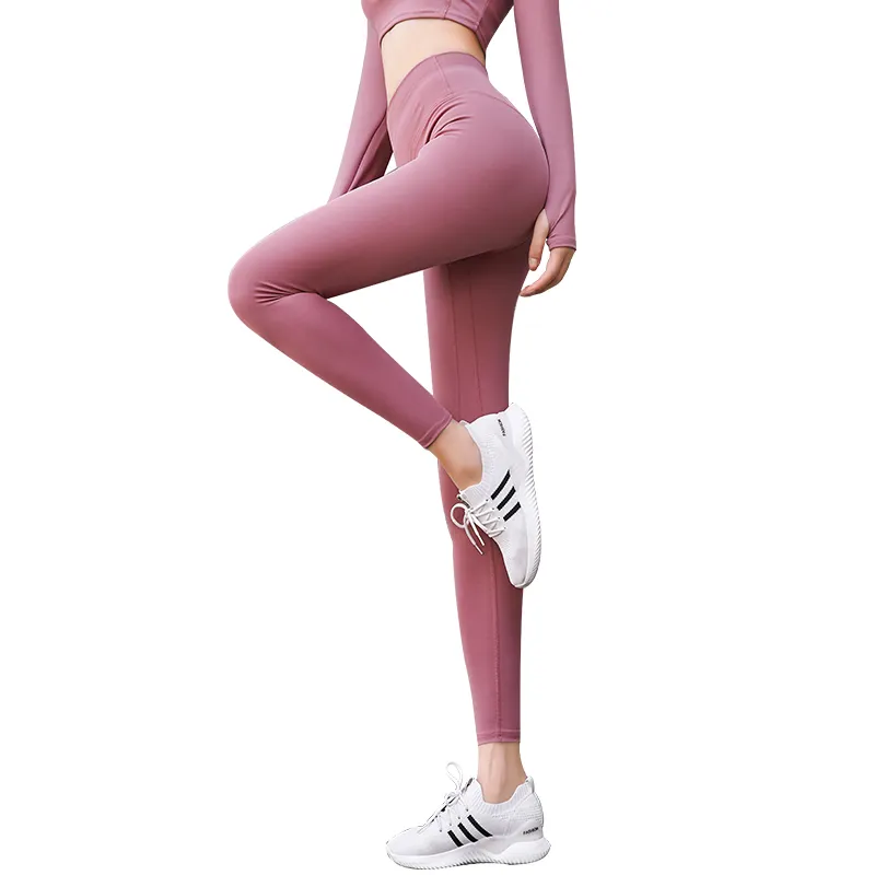 Sexy fille bout à bout taille haute Legging gymnase doux respirant couleur unie respirant vêtements de sport wickming femmes pantalons de Yoga