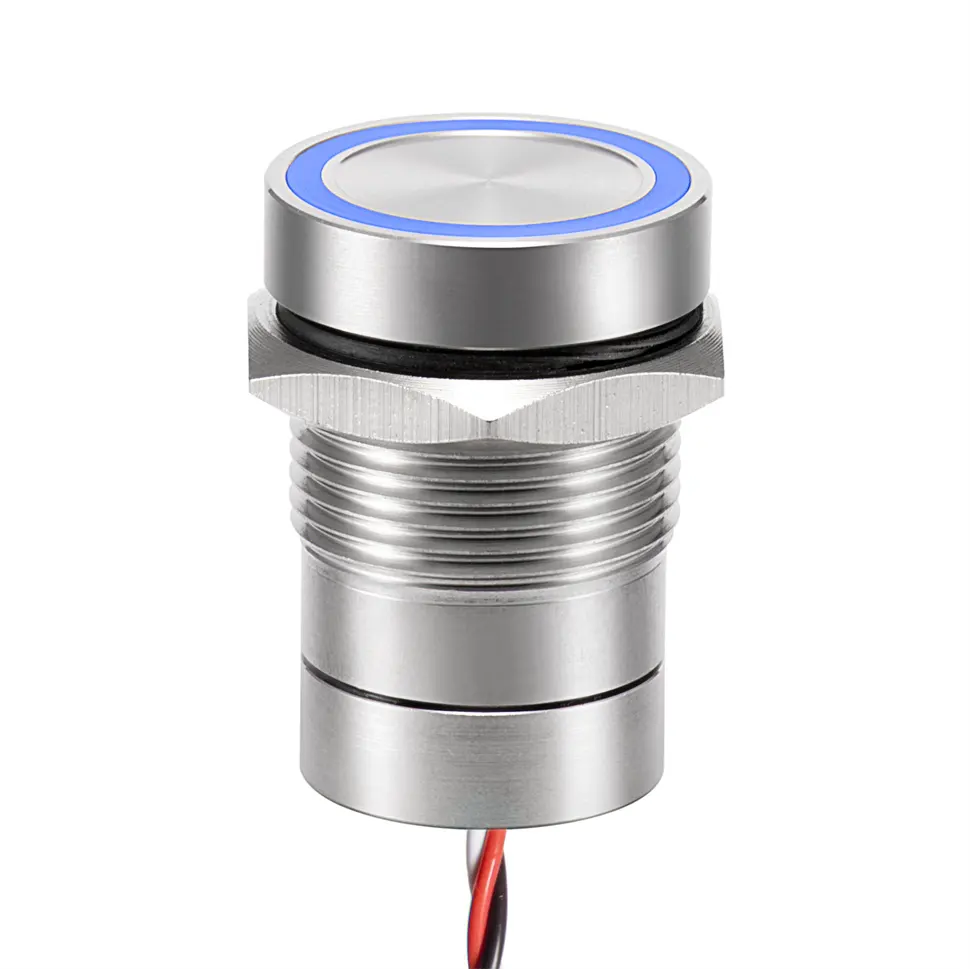 25 мм высокомощная световая кнопка со светодиодным аварийным кнопочным переключателем, защелкивающийся металлический, нержавеющая сталь, IP68, 24 кнопочный переключатель, 200мА
