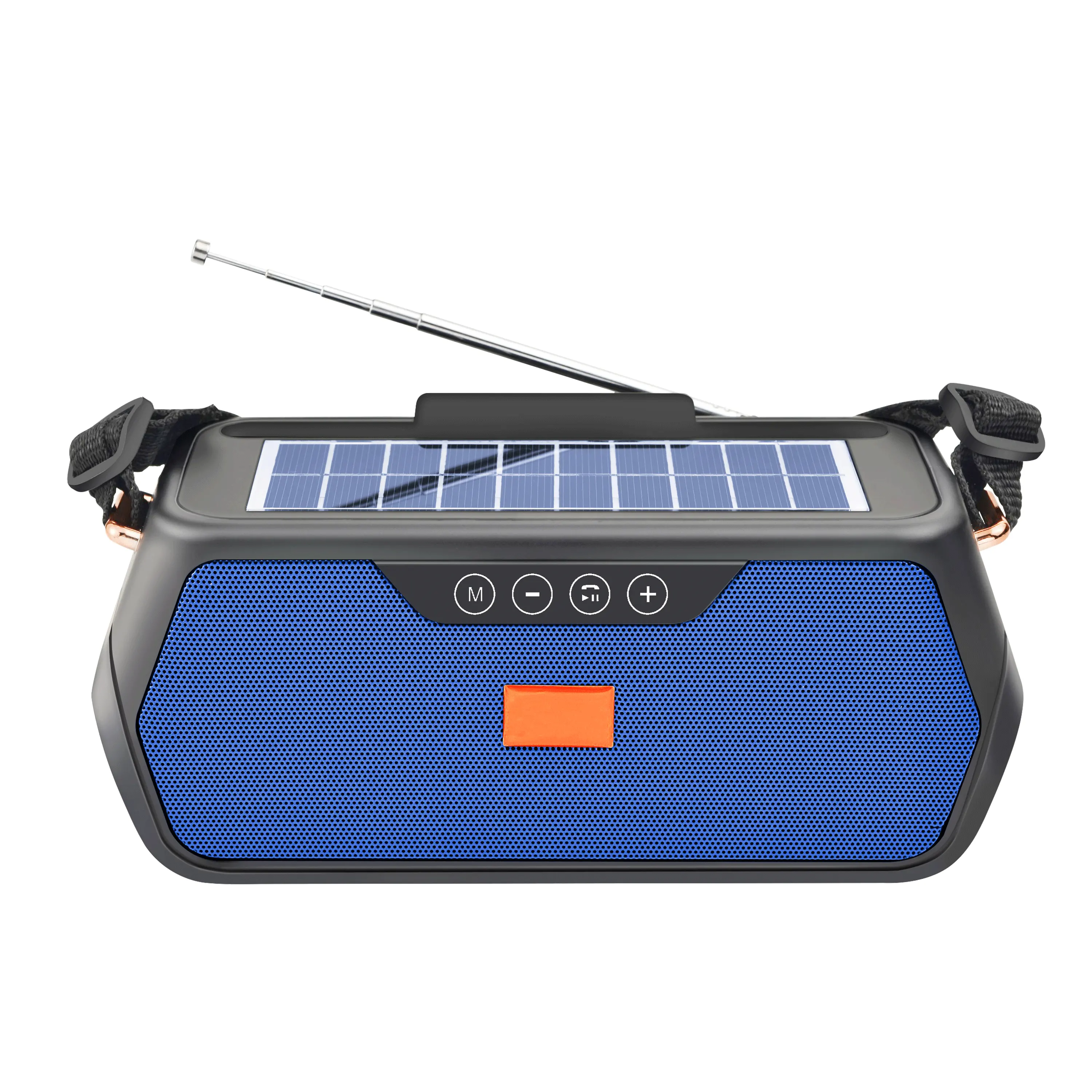 Caixa de som carregamento solar de emergência, rádio azul com rádio fm