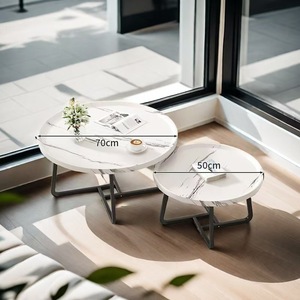 Mesa de centro nórdica moderna, combinación de mesa auxiliar, mesas de centro anidadas de madera rústicas redondas para el hogar, sala de estar - Product Image 3
