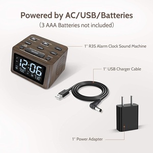 Wooden Dual Alarm Clock and White Noise Machine 6 Wake up Sounds 12 Soothing Sounds for Sleeping Auto-Off <strong>Timer</strong> - Product Image 2