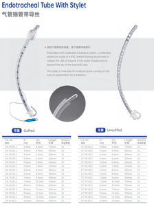 Stylet cer cer endotrakeal tüp ile PVC fabrika kaynağı endotrakeal tüp ile Stylet trakeal endotrakeal entübasyon tüpleri - Product Image 2