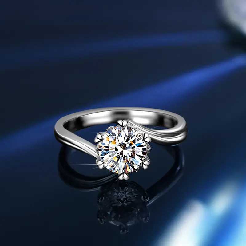 Nuevo modelo de moda mujer oro blanco diamante boda moissanite 1ct 6,5mm moissanite diamante compromiso anillos de boda