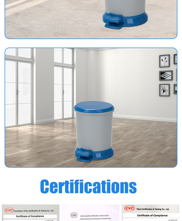 Blue pedal type Guest Room Trash Can Household Flame Retardant  Hotel Living Room Creative Small Storage Bin  8L