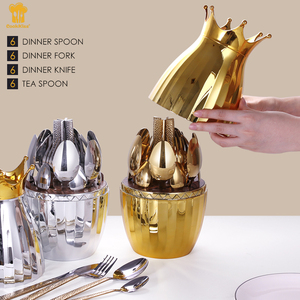 Sang trọng 24-Piece thiết lập dao kéo búa bạc bao gồm nĩa muỗng dao sáng tạo vương miện thiết kế quý vương miện trường hợp cho các bên - Product Image 3