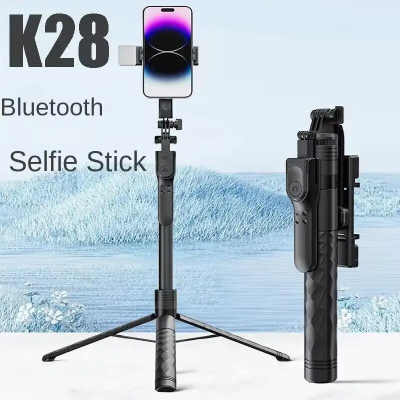 Nuovo K28 Bluetooth senza fili Selfie Stick treppiede con otturatore a distanza per la trasmissione in diretta supporto Smartphone monopiede