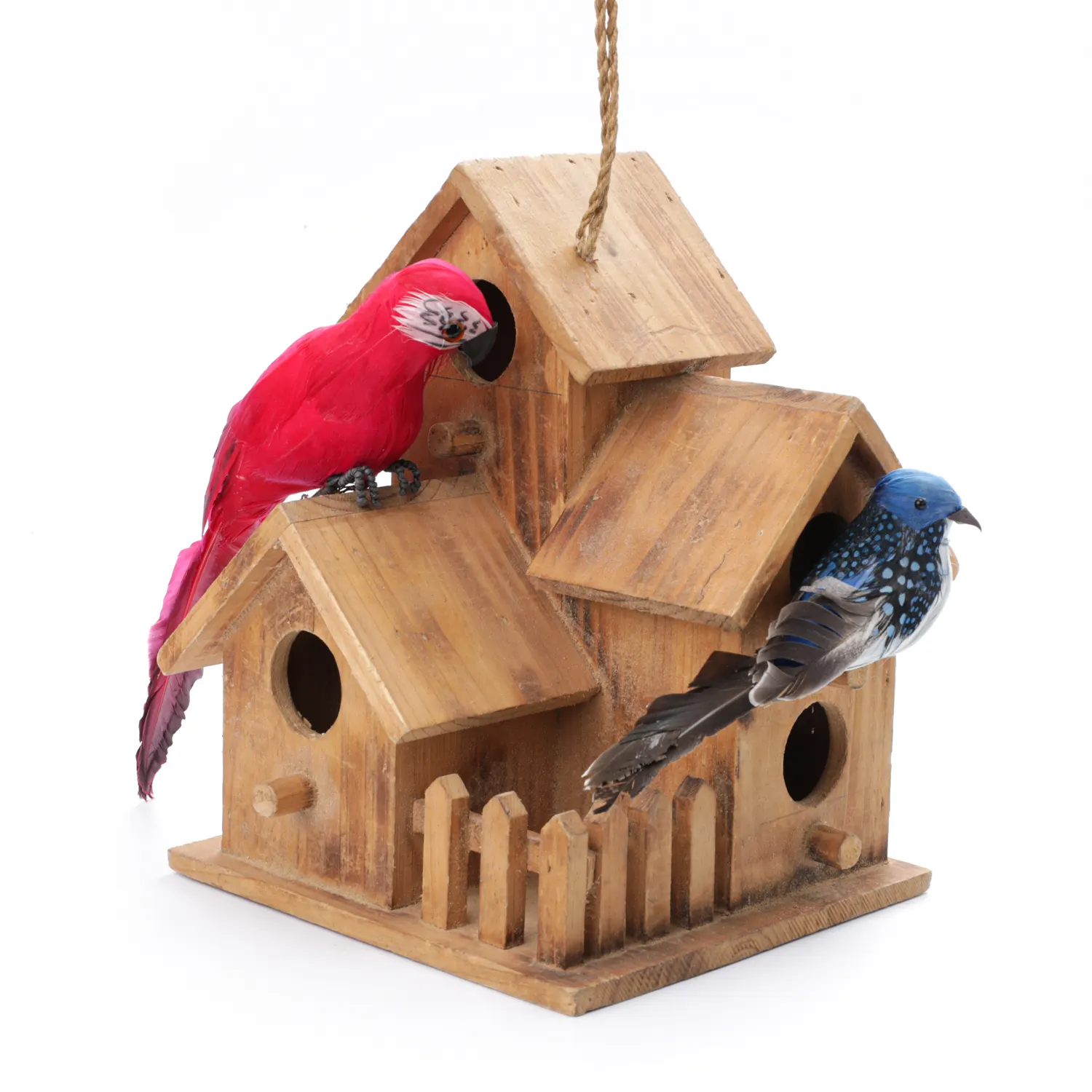 handmade natural materials Three Bird House wooden crafts Bird Houses