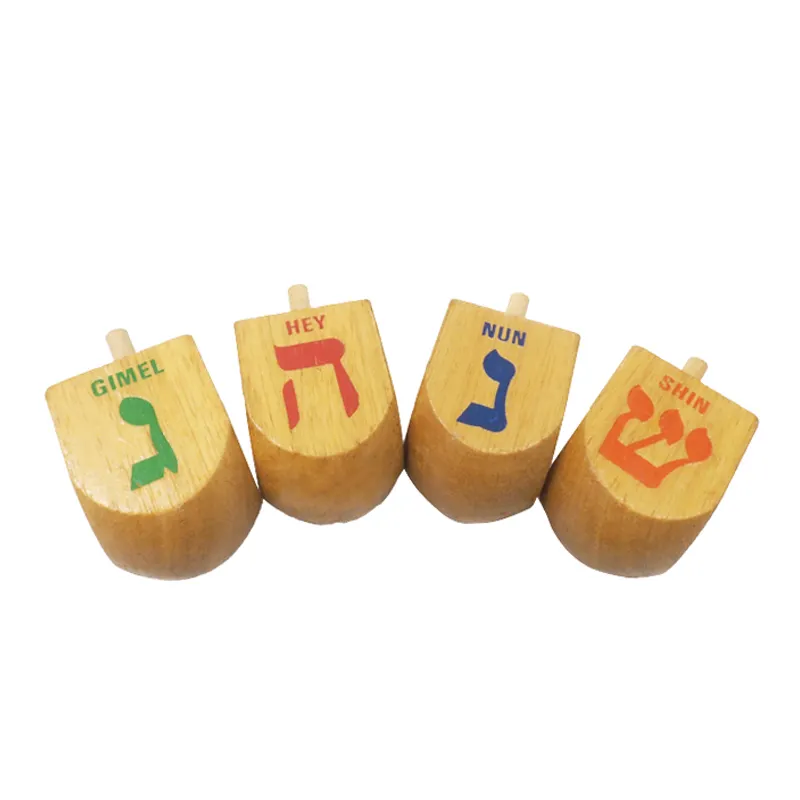 チャヌカ木製ユダヤ人ドレイデルナチュラルソリッド木製ドレイデル、ハヌカカスタム木製キッズスピニングトップおもちゃ