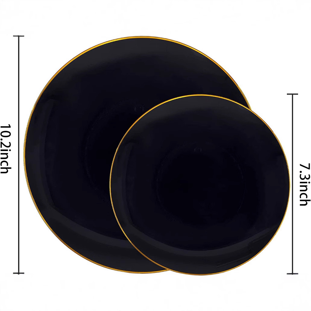 Assiette creuse noire de 7,5 pouces avec bord doré-1 pièce