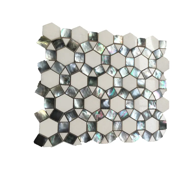 Baldosas de mosaico de concha mezclada de mármol blanco, superventas, únicas, para baño y piscina