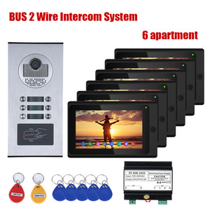 Sistema de intercomunicación con vídeo de 2 cables para casa, autobús de 7 pulgadas, 6 unidades, compatible con APP remota de visión nocturna, para apartamento