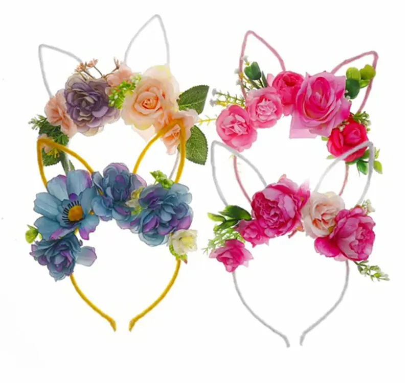 New Fabric Fashion Flower Head Buckle Bunny Ears Kids Easter Festive Party Headbands