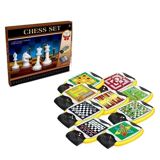 Tablero de juegos de ajedrez plegable portátil Piezas grandes Plástico 9 en 1 Regalos educativos para niños