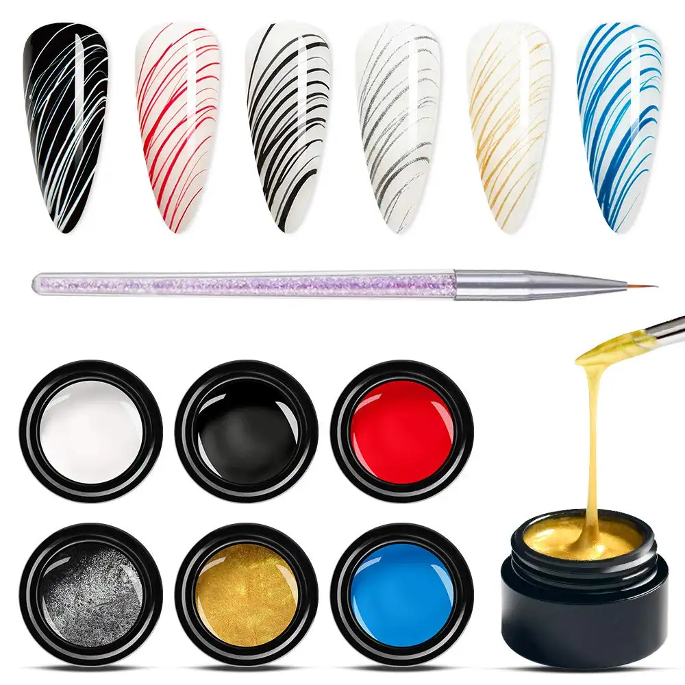 Esmalte de uñas en gel UV para manicura, esmalte de uñas en gel elástico para diseño de líneas de dibujo, matriz de colores personalizada