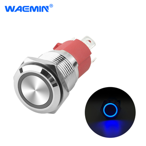 Waemin Ring Blue LED Light 16mm Panel Mount SPDT <strong>DPDT</strong> Latching/ Momentary Metal LED <strong>Push</strong> <strong>Button</strong> <strong>Switches</strong> IP65 IP67 Waterproof - Product Image 1