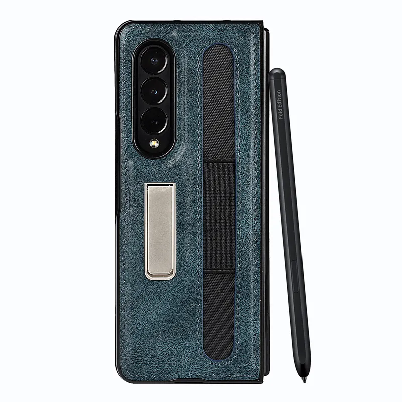 Casing Penutup Belakang Kulit PU Bisnis, Casing Flip Tahan Guncangan dengan Tempat Pena S untuk Samsung Galaxy Z Fold 3 Casing Kickstand