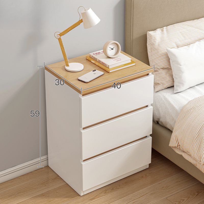 Blanco Cálido + Madera de Ciprés con Tres Cajones