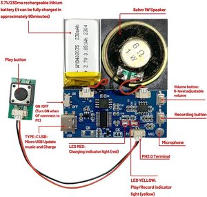 Módulo de 16MB Cable tipo C Grabación fácil 16 minutos Saludos personalizados Botón azul Altavoz de sonido activado para bricolaje - Product Image 3