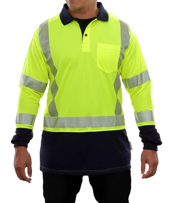 Taktische zweifarbige Arbeiter Reinigungs knopf Personal isierte Royal Wool Fitted Machine Große Größe High Visibility Work Shirt