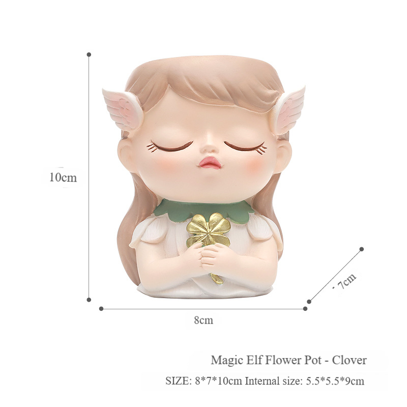 white-Magic elf small flower pot-four leaf clover