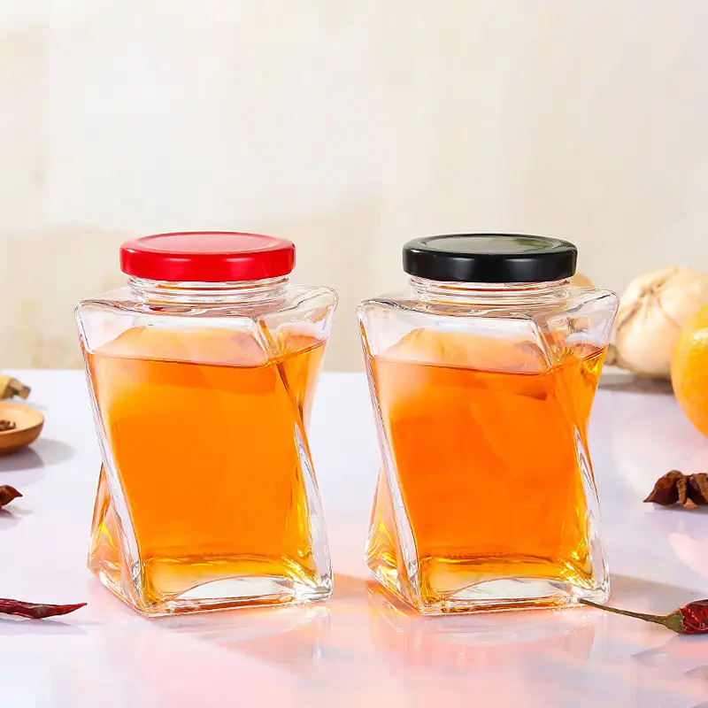 Atacado exclusivo Premium 350ml 12oz Honey Jar Jelly Jam Alimentos Armazenamento De Vidro Honey pot Jar Com Tampas De Metal