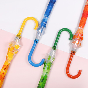 秋季风格枫叶图案半自动8k肋骨透明透明塑料手柄成人雨伞 - Product Image 5