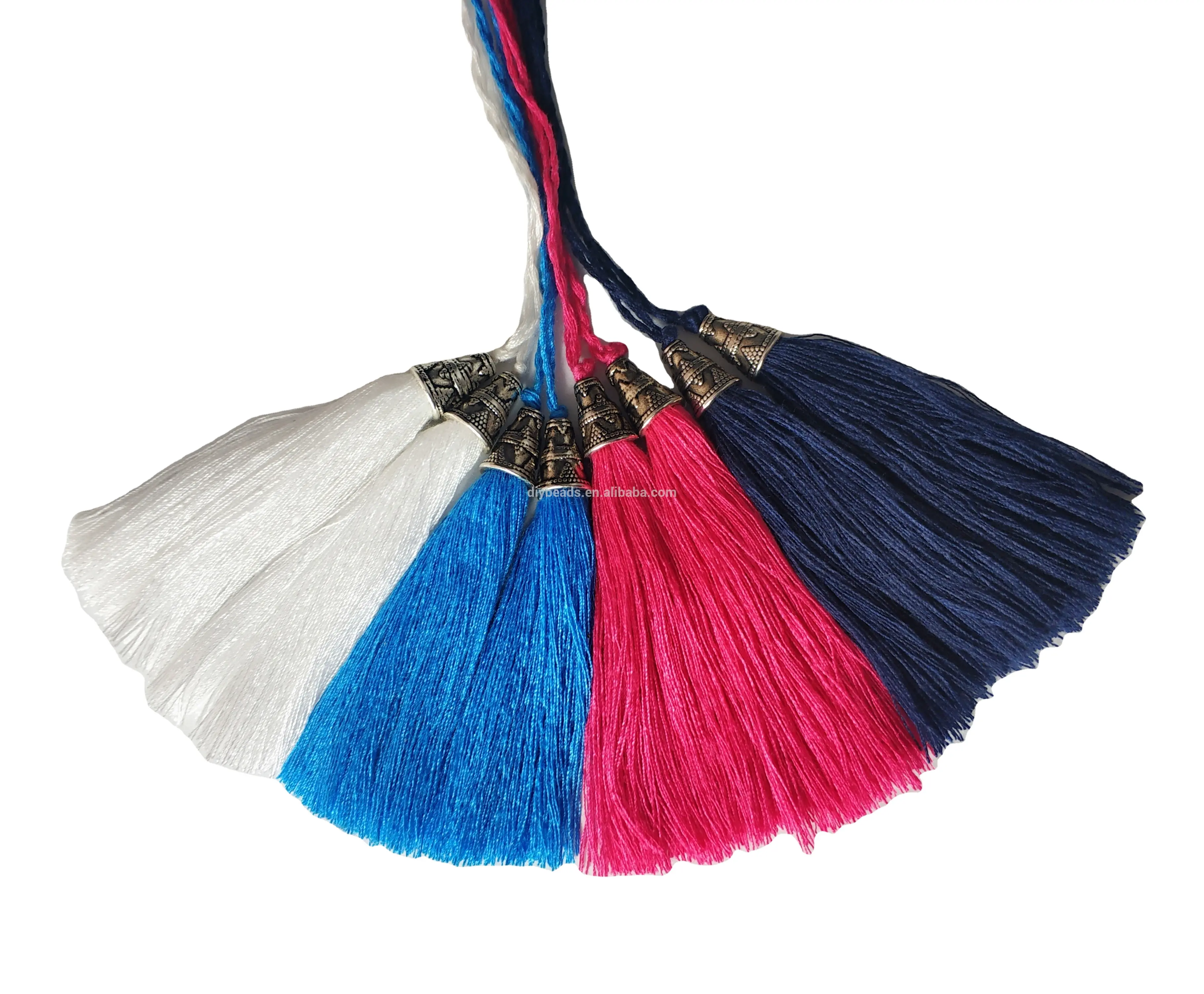 Wholesale price Pure handmade long cotton tassel fringe with alloy cap