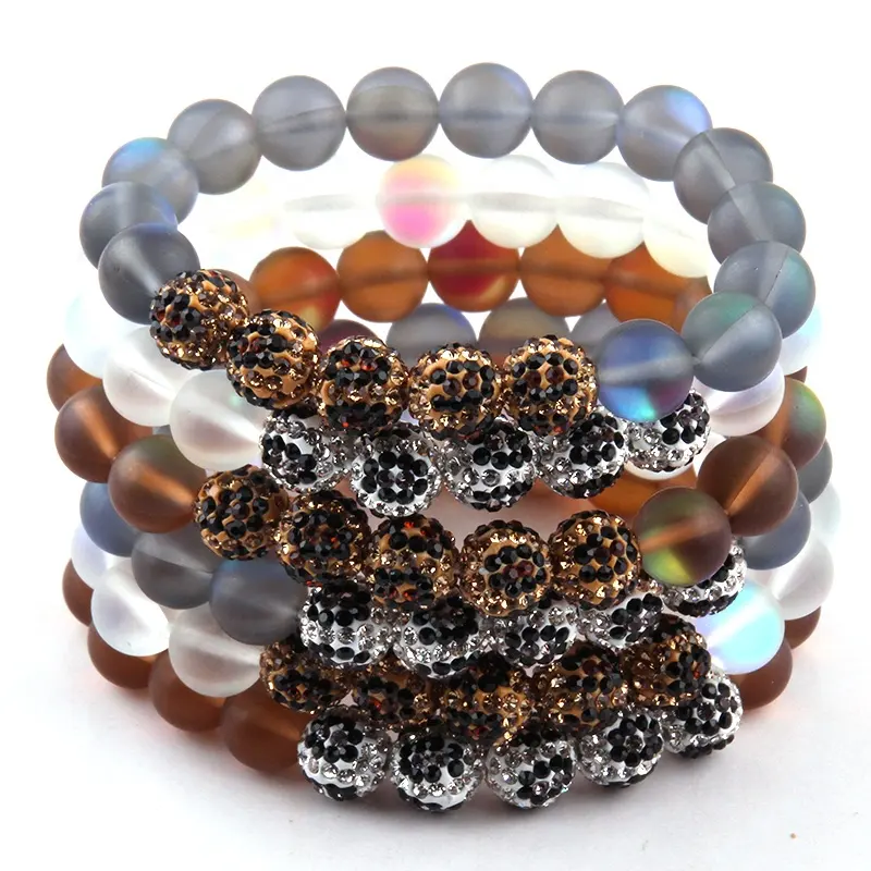 New Arrived Fashion Holographic Mystic Aurora Mate Bead Multicolor Frosted Moonstone Bead Elasticity Bracelet Jewelry For Women