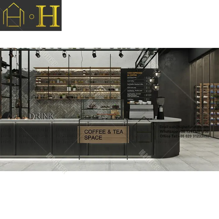 Custom Sweets Cafe Winkel Meubels Houten Bakkerij Winkel Display Toonbank Ontwerp Massief Marmeren Coffeeshop Bar Teller