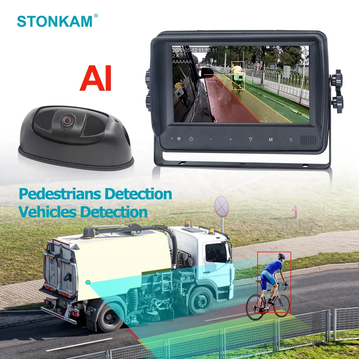 Ponto cego detecção sistema caminhão backup câmera vista lateral câmera monitor sistema detectar pessoas veículo nas proximidades ai alarme colisão