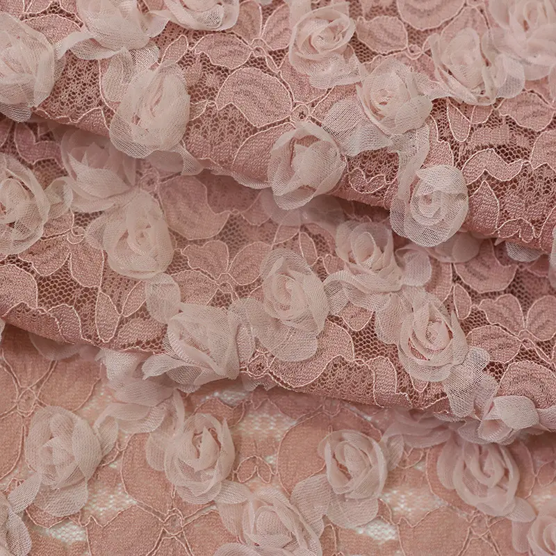 Largura 130 cm rosa do poliéster flor bordado, 3 d organza malha tecido chiffon george tule tecido de renda para o casamento vestido blusa