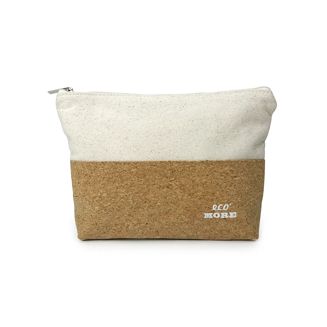 BSCI fabrika eko daha çevre dostu GRS sertifikalı geri dönüşümlü mantar ve organik pamuk makyaj kozmetik depolama organizatör fermuarlı çanta