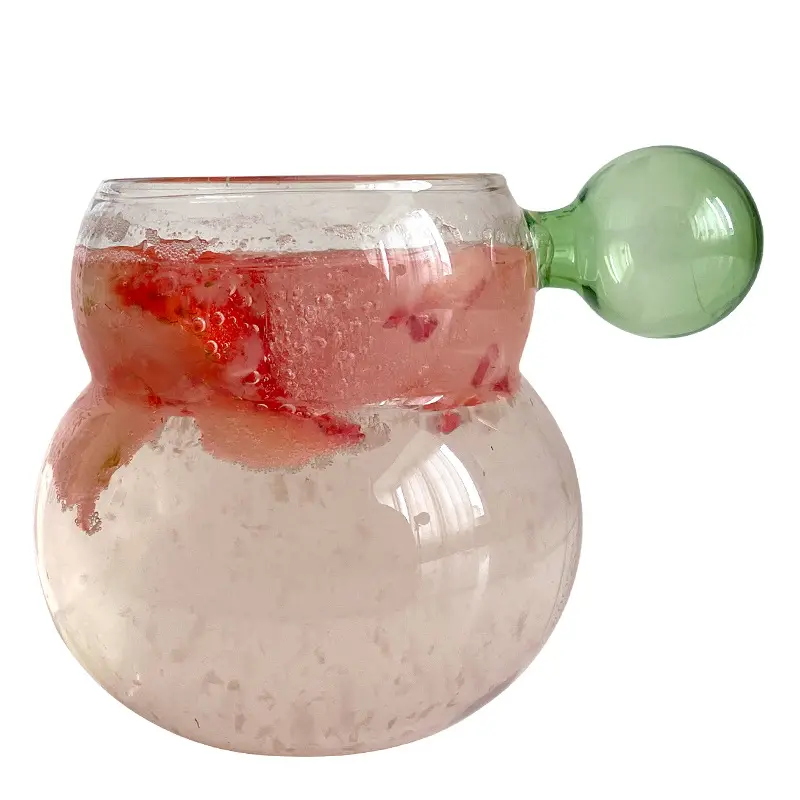 高ホウケイ酸ガラス単層カップファミリー素敵なひょうたん型ウォーターカップ球形ハンドルジュース冷たいドリンクカップ